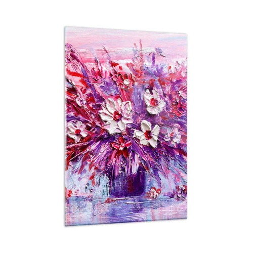 Impression sur verre - Image sur verre - Un bouquet de fleurs colorées dans des tons de rose et de violet - 80x120cm - Innocence et passion - Décoration murale moderne pour le salon et la chambre ARTTOR