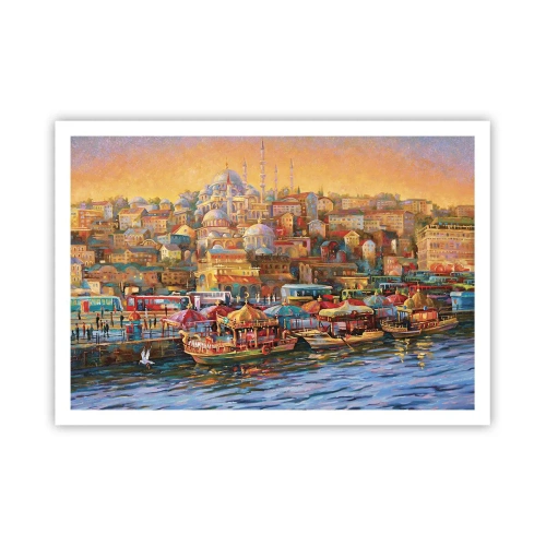 Affiche - Poster - Panorama pittoresque d'Istanbul avec vue sur la baie et la ville - 100x70cm - Conte d'Istanbul - Décoration murale moderne pour le salon et la chambre ARTTOR