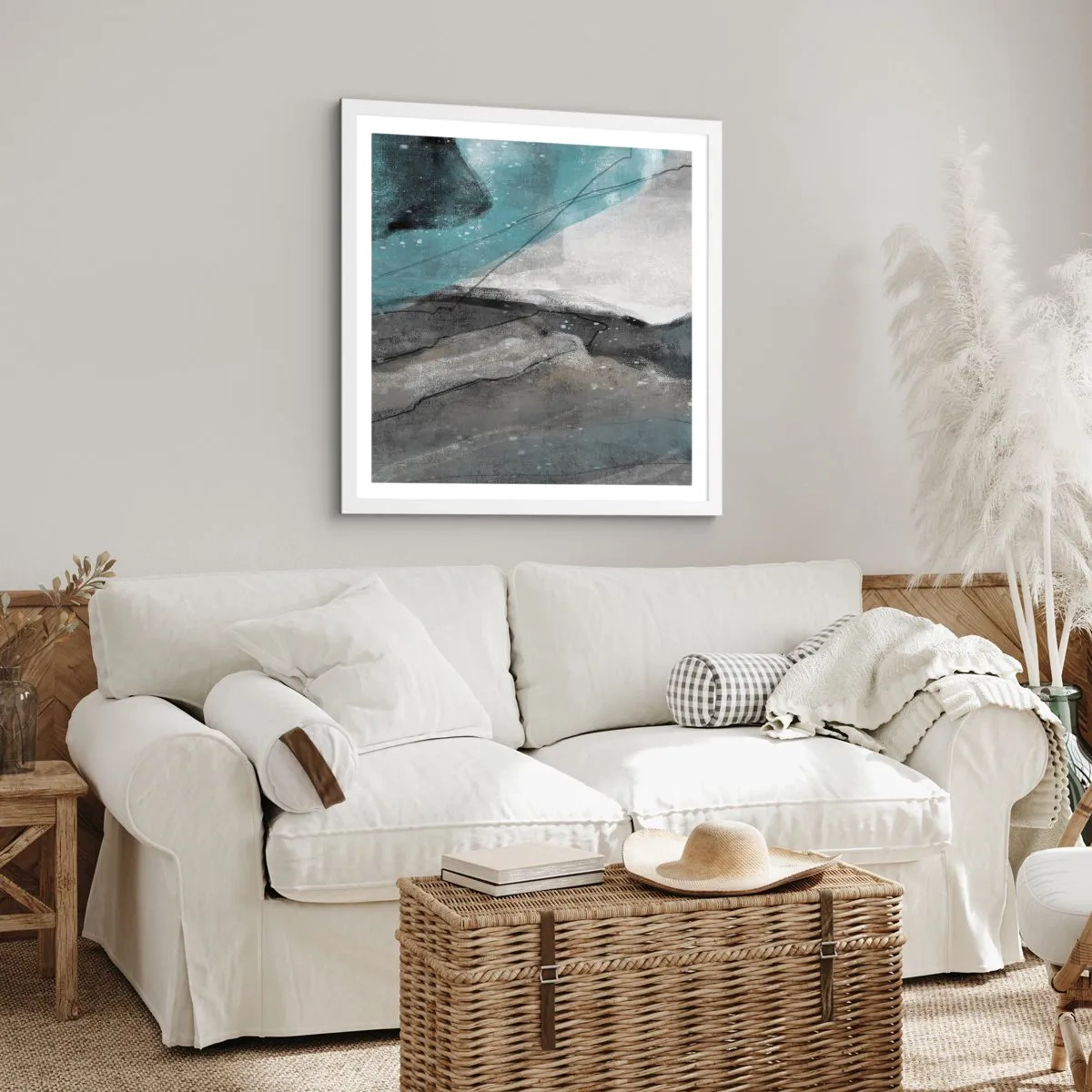 Affiche dans un cadre blanc - Poster - Résumé : roches et glace - 60x60 cm