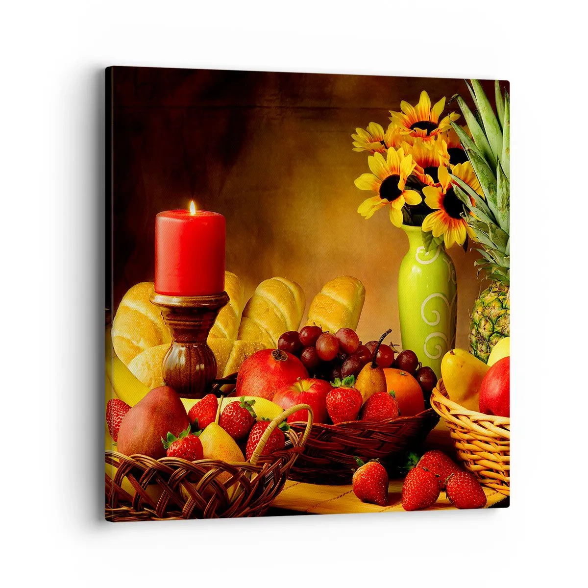 Impression sur toile - Image sur toile - Nature morte de pain et de fruits - 40x40 cm