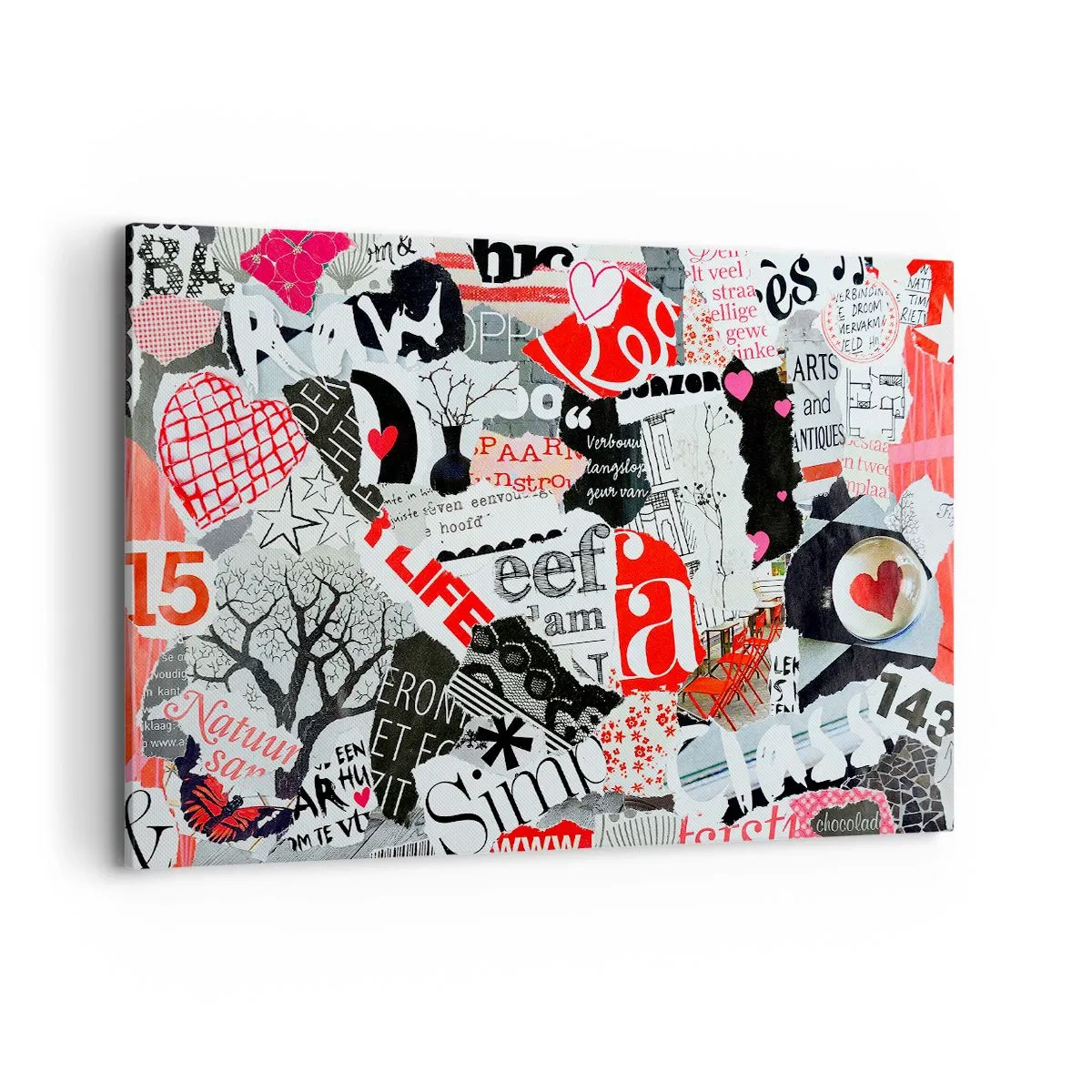 Impression sur toile - Image sur toile - Un collage coloré avec des inscriptions, des cœurs et des graphiques. - 120x80cm - Collage hipster - Décoration murale moderne pour le salon et la chambre ARTTOR