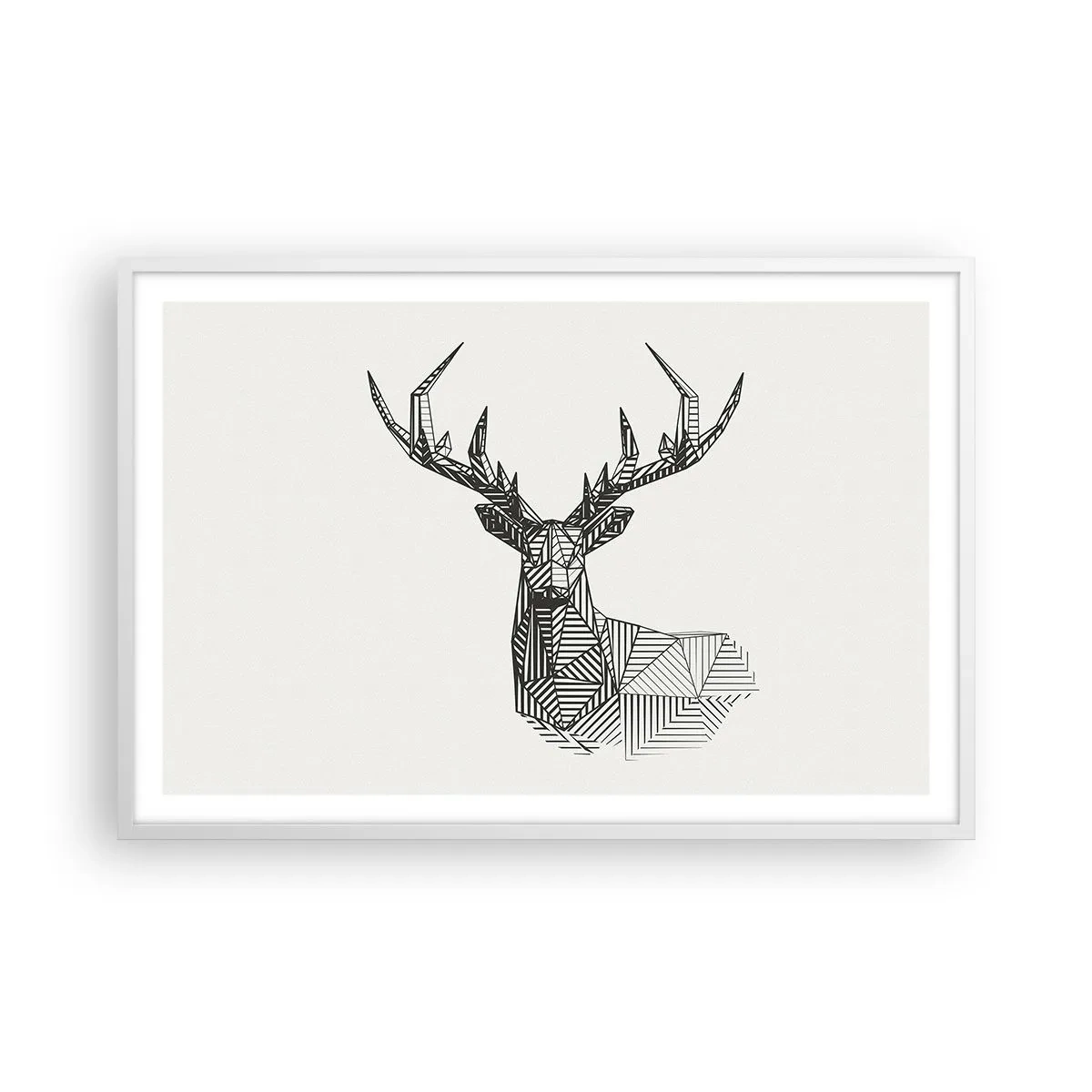 Affiche dans un cadre blanc - Poster - Cerf dans un style cubique - 91x61 cm