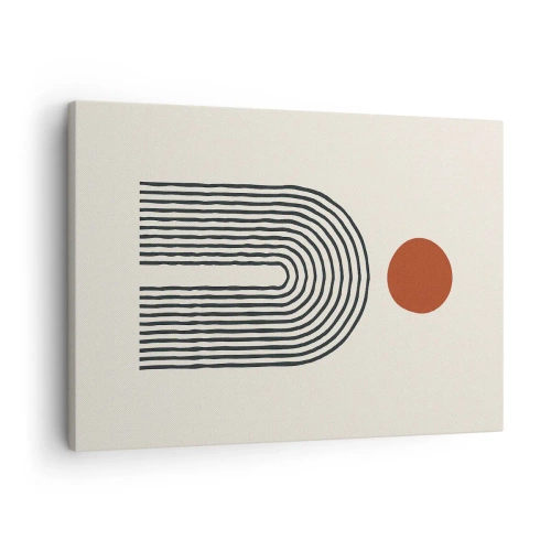 Impression sur toile - Image sur toile - Motif abstrait moderne avec des lignes et un cercle rouge - 70x50cm - Le magnétisme des formes et des couleurs - Décoration murale moderne pour le salon et la chambre ARTTOR