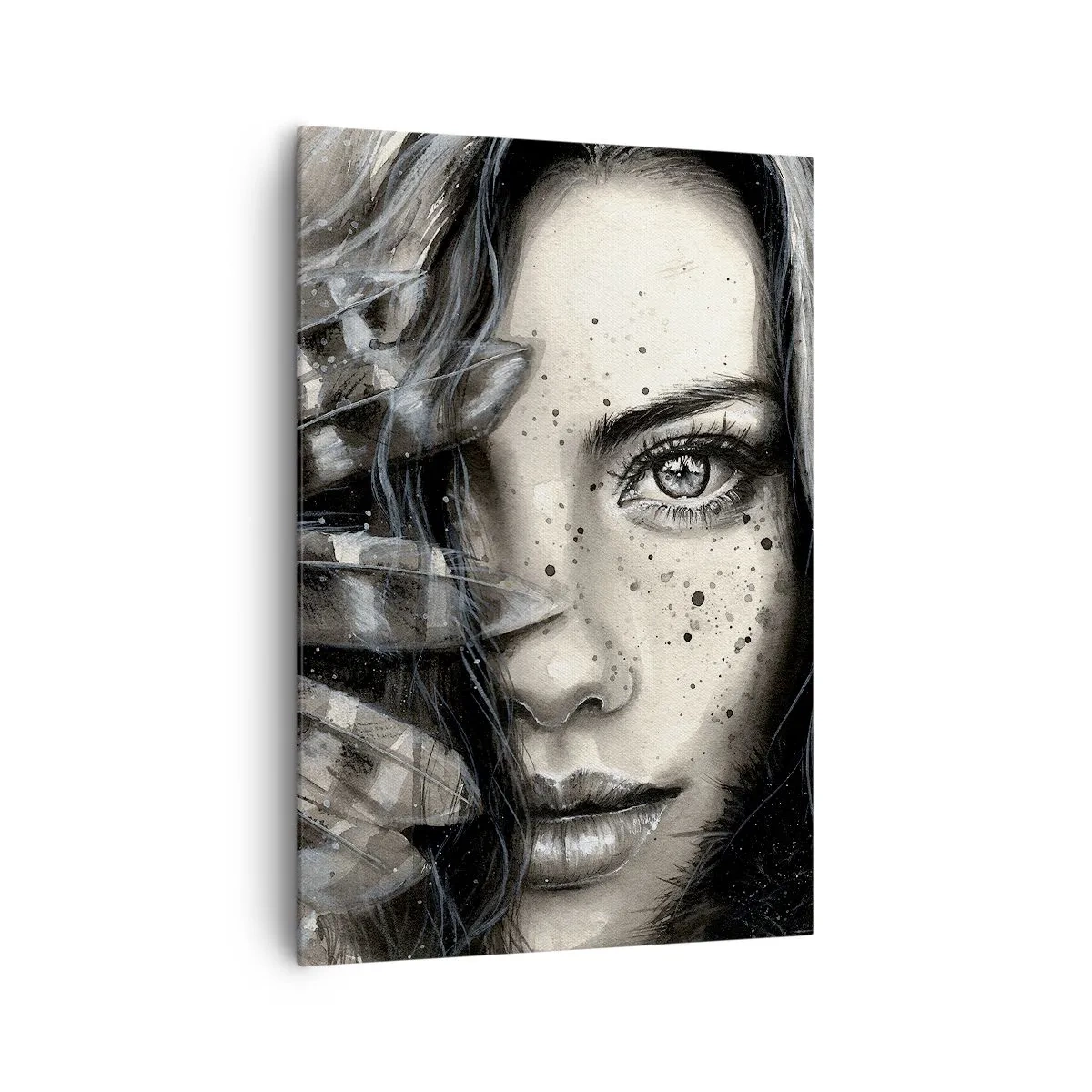 Impression sur toile - Image sur toile - Portrait artistique d'une femme avec des détails abstraits - 70x100cm - Beauté sauvage - Décoration murale moderne pour le salon et la chambre ARTTOR