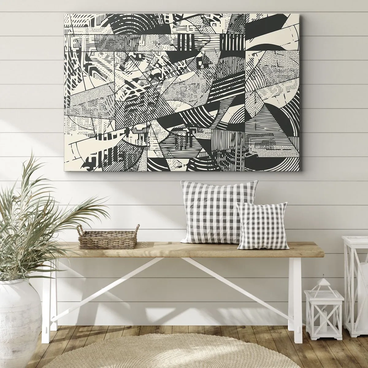 Impression sur toile - Image sur toile - Motifs géométriques abstraits dans des tons de vert sur fond clair - 100x70cm - Dynamique du modernisme - Décoration murale moderne pour le salon et la chambre ARTTOR