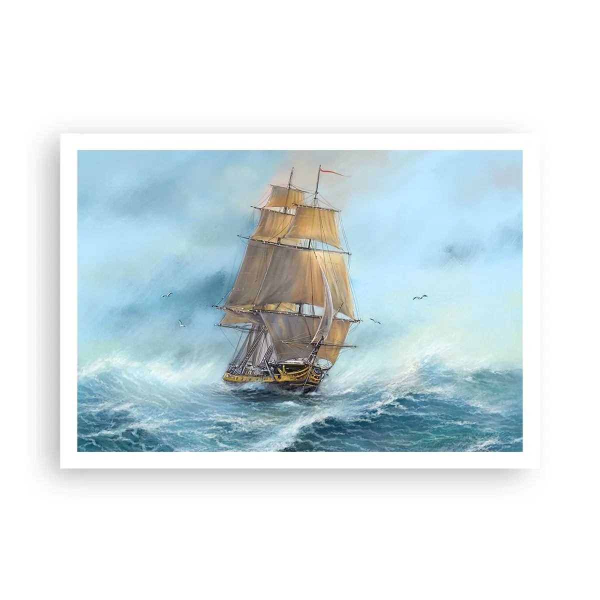 Affiche - Poster - Un voilier sur une mer agitée - 100x70cm - Se précipitant sur les vagues - Décoration murale moderne pour le salon et la chambre ARTTOR