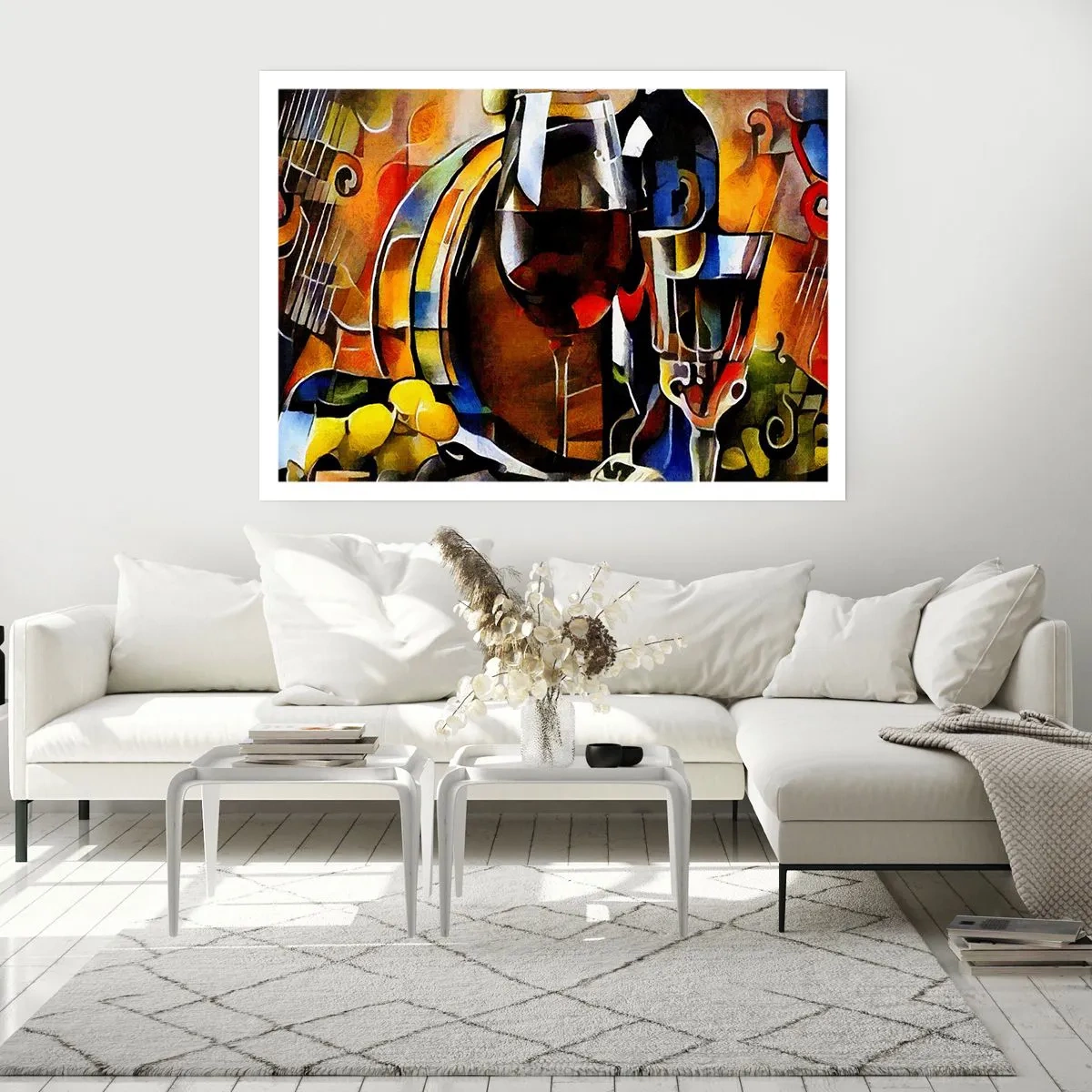 Affiche - Poster - Nature morte abstraite avec verres et instruments - 100x70cm - Et le monde prend des couleurs - Décoration murale moderne pour le salon et la chambre ARTTOR