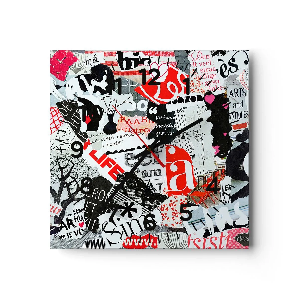 Horloge murale - Pendule murale - Collage hipster - 40x40 cm