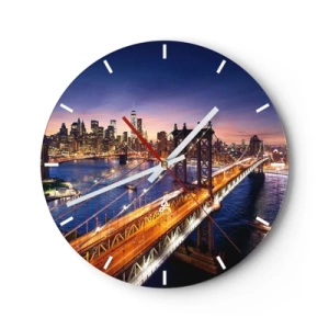 Horloge murale - Pendule murale - Vue nocturne de Manhattan et du pont - 30x30cm - Un pont lumineux au cœur de la ville - Décoration murale moderne pour le salon, la cuisine et la chambre ARTTOR