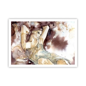 Affiche - Poster - Femme dans un style aquarelle artistique sur fond marron - 100x70cm - D'humeur lilas - Décoration murale moderne pour le salon et la chambre ARTTOR