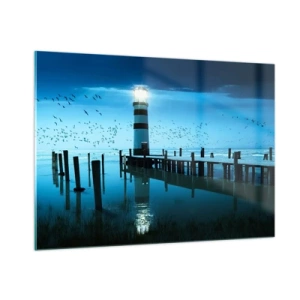 Impression sur verre - Image sur verre - Un phare entouré d'eau calme et d'oiseaux - 100x70cm - Et tu n'as pas peur du noir - Décoration murale moderne pour le salon et la chambre ARTTOR