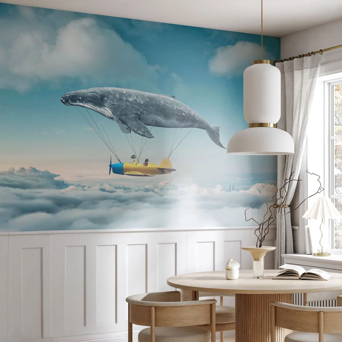 Papier Peint Autocollant Deluxe Sticker - Pourquoi pas? - Baleine, Enfants, Avion - 100x70 cm