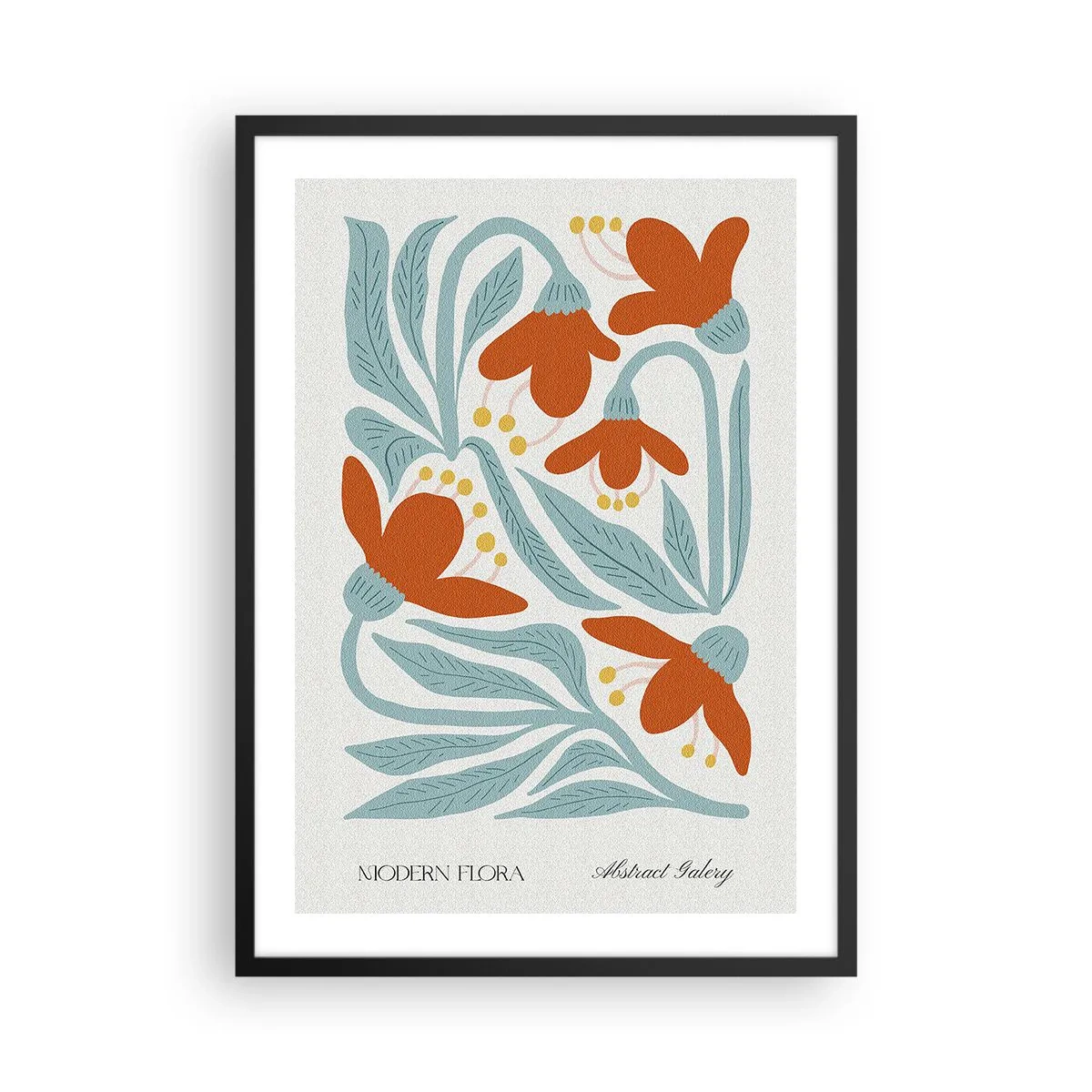 Affiche dans un cadre noir - Poster - Fleurs décoratives dans les tons orange et bleu - 50x70cm - Vers la terre, vers le soleil - Décoration murale moderne pour le salon et la chambre ARTTOR