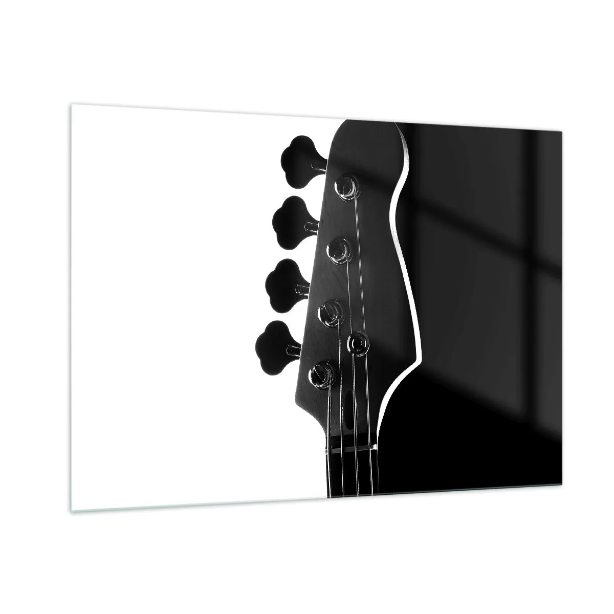 Impression sur verre - Image sur verre - Tête de guitare basse noire et blanche avec ombre - 100x70cm - Silence de roche - Décoration murale moderne pour le salon et la chambre ARTTOR