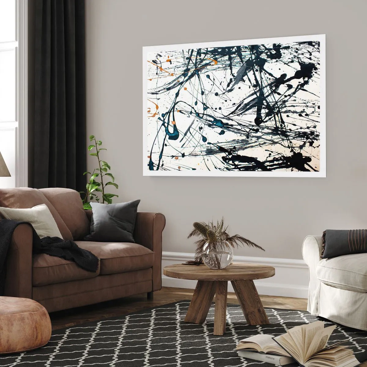 Affiche - Poster - Une peinture abstraite avec des éclaboussures de peinture dans des motifs dynamiques. - 100x70cm - Abstraction expressionniste - Décoration murale moderne pour le salon et la chambre ARTTOR