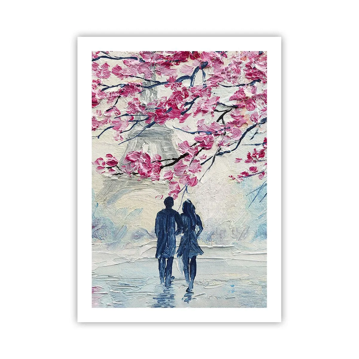 Affiche - Poster - Un couple sous des branches fleuries dans un paysage romantique - 50x70cm - Ballade romantique - Décoration murale moderne pour le salon et la chambre ARTTOR