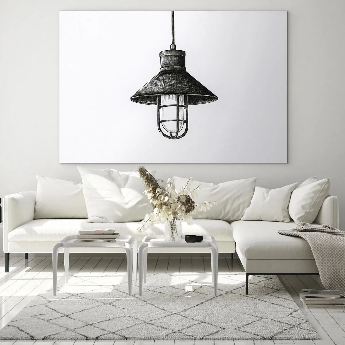 Impression sur verre - Image sur verre - Lampe à suspension noire de style industriel - 120x80cm - Comme il y a des années… - Décoration murale moderne pour le salon et la chambre ARTTOR