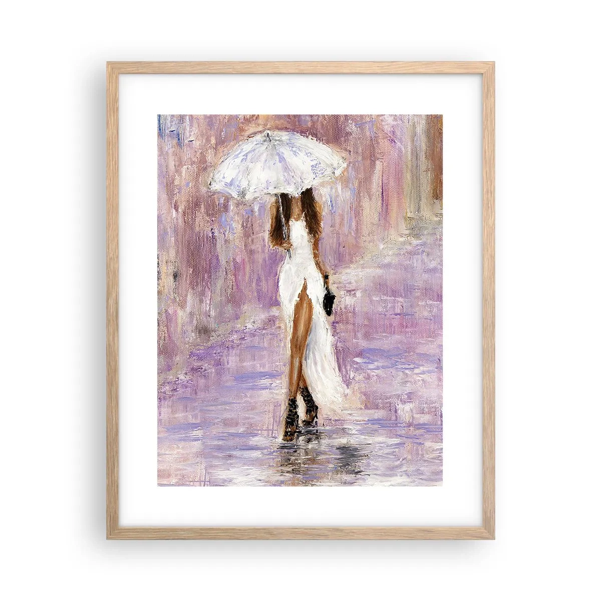 Affiche dans un chêne clair - Poster - Sous la pluie lilas - 40x50 cm