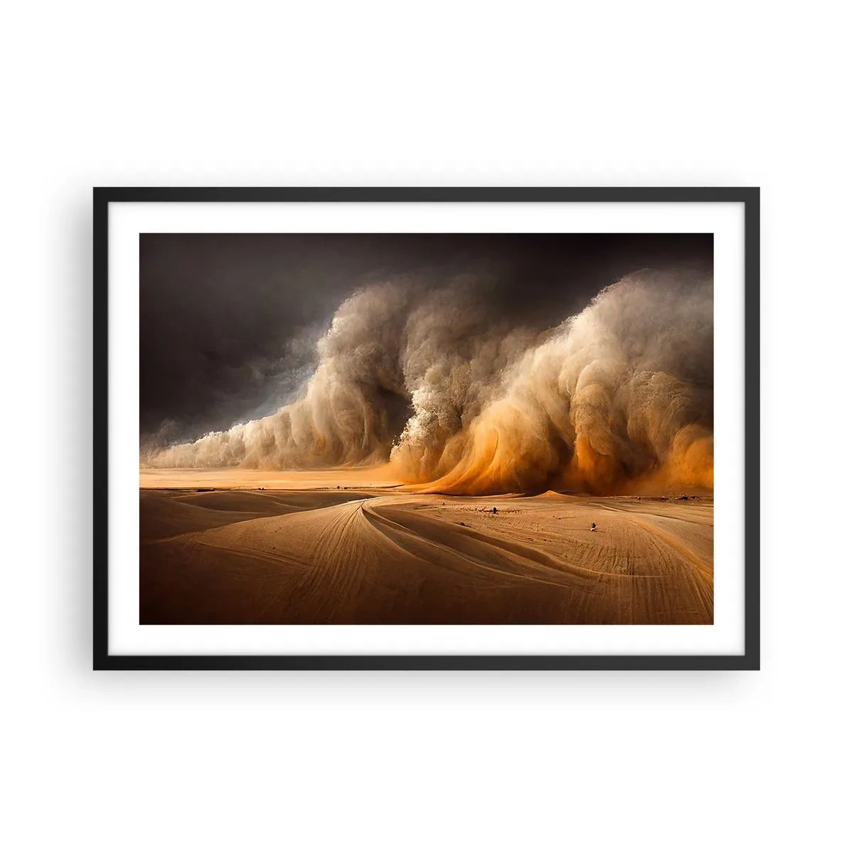Affiche dans un cadre noir - Poster - Impressionnante tempête de sable dans le désert - 70x50cm - La colère du désert - Décoration murale moderne pour le salon et la chambre ARTTOR