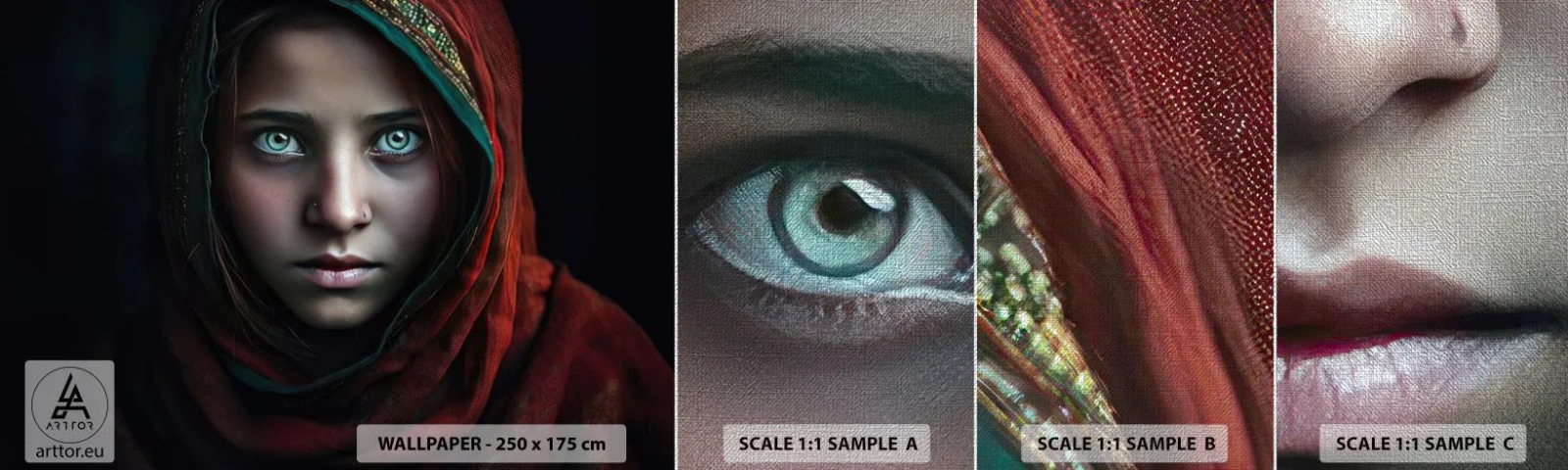 Échantillon de Papier Peint Premium Canvas - Princesse orientale - Fille, Portrait, Pakistan - 100x30 cm