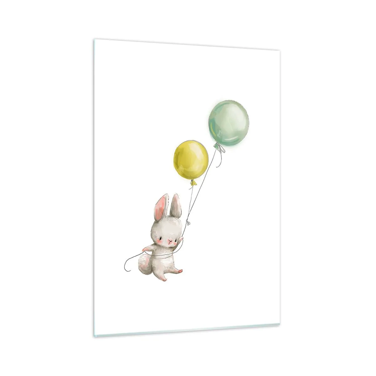 Impression sur verre - Image sur verre - Un lapin tenant deux ballons - 50x70cm - Moi aussi je vole! - Décoration murale moderne pour le salon et la chambre ARTTOR