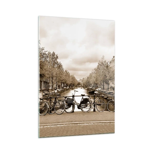 Impression sur verre - Image sur verre - Pont d'Amsterdam avec vélos rétro - 50x70cm - Ambiance hollandaise - Décoration murale moderne pour le salon et la chambre ARTTOR