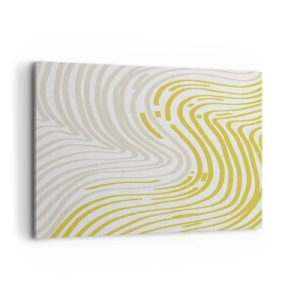 Impression sur toile - Image sur toile - Un motif abstrait avec des lignes ondulées dans des tons de jaune et de beige. - 120x80cm - Une composition au léger virage - Décoration murale moderne pour le salon et la chambre ARTTOR