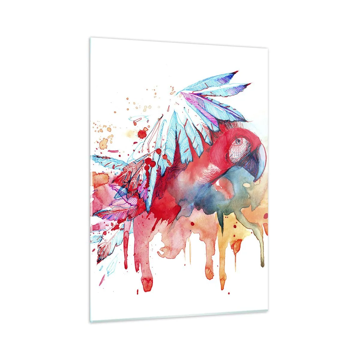 Impression sur verre - Image sur verre - Perroquet aquarelle coloré aux ailes déployées - 50x70cm - Perroquets colorés - Décoration murale moderne pour le salon et la chambre ARTTOR