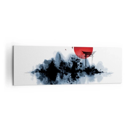 Impression sur toile - Image sur toile - Soleil rouge sur un paysage pittoresque avec torii - 160x50cm - Vue japonnaise - Décoration murale moderne pour le salon et la chambre ARTTOR