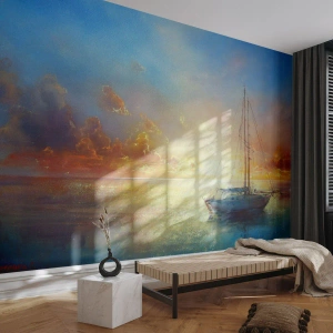 Papier Peint Autocollant Deluxe Sticker - Dans une baie dorée - Voilier, Paysage, Mer - 100x70 cm