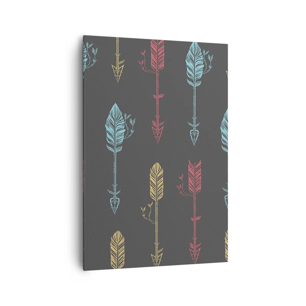 Impression sur toile - Image sur toile - Motif de flèche stylisée aux couleurs pastel sur fond sombre - 70x100cm - Dans l'ordonnance - Décoration murale moderne pour le salon et la chambre ARTTOR