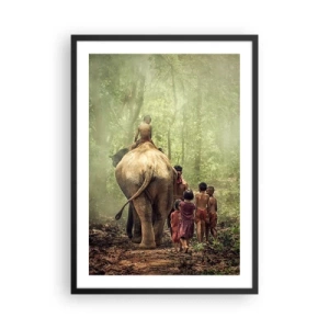 Affiche dans un cadre noir - Poster - Des enfants et un éléphant dans la forêt tropicale - 50x70cm - Nouveau livre de la jungle - Décoration murale moderne pour le salon et la chambre ARTTOR