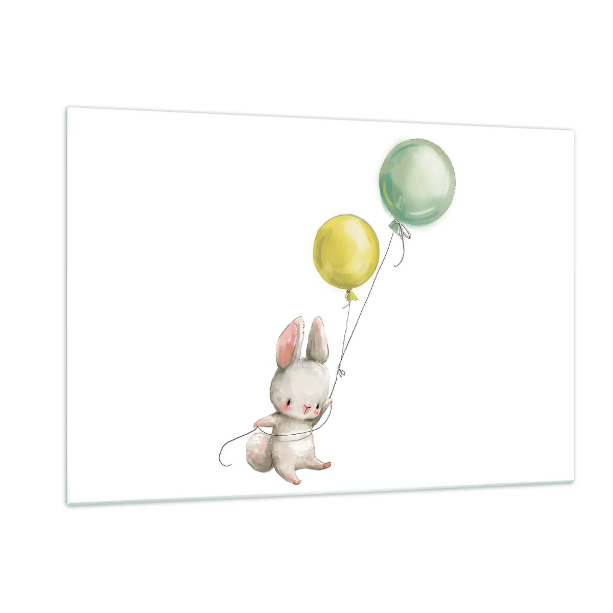 Impression sur verre - Image sur verre - Un lapin tenant deux ballons - 120x80cm - Moi aussi je vole! - Décoration murale moderne pour le salon et la chambre ARTTOR