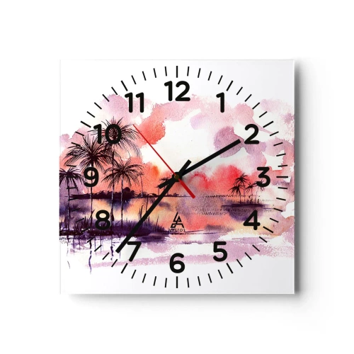Horloge murale - Pendule murale - La tranquillité des tropiques en rouge - 30x30 cm