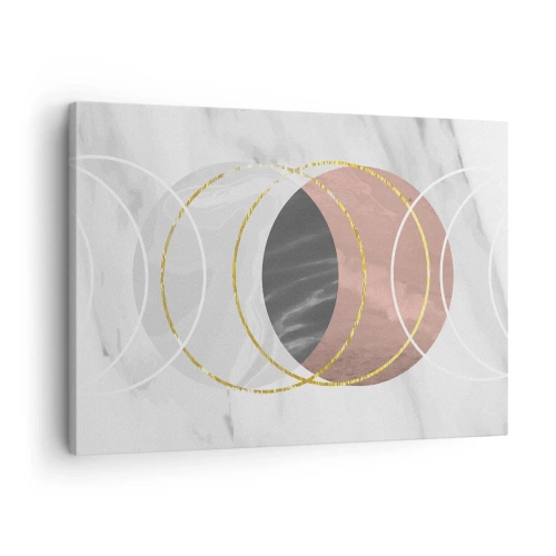 Impression sur toile - Image sur toile - Composition géométrique abstraite avec des cercles et des détails métalliques - 70x50cm - Musique des sphères - Décoration murale moderne pour le salon et la chambre ARTTOR