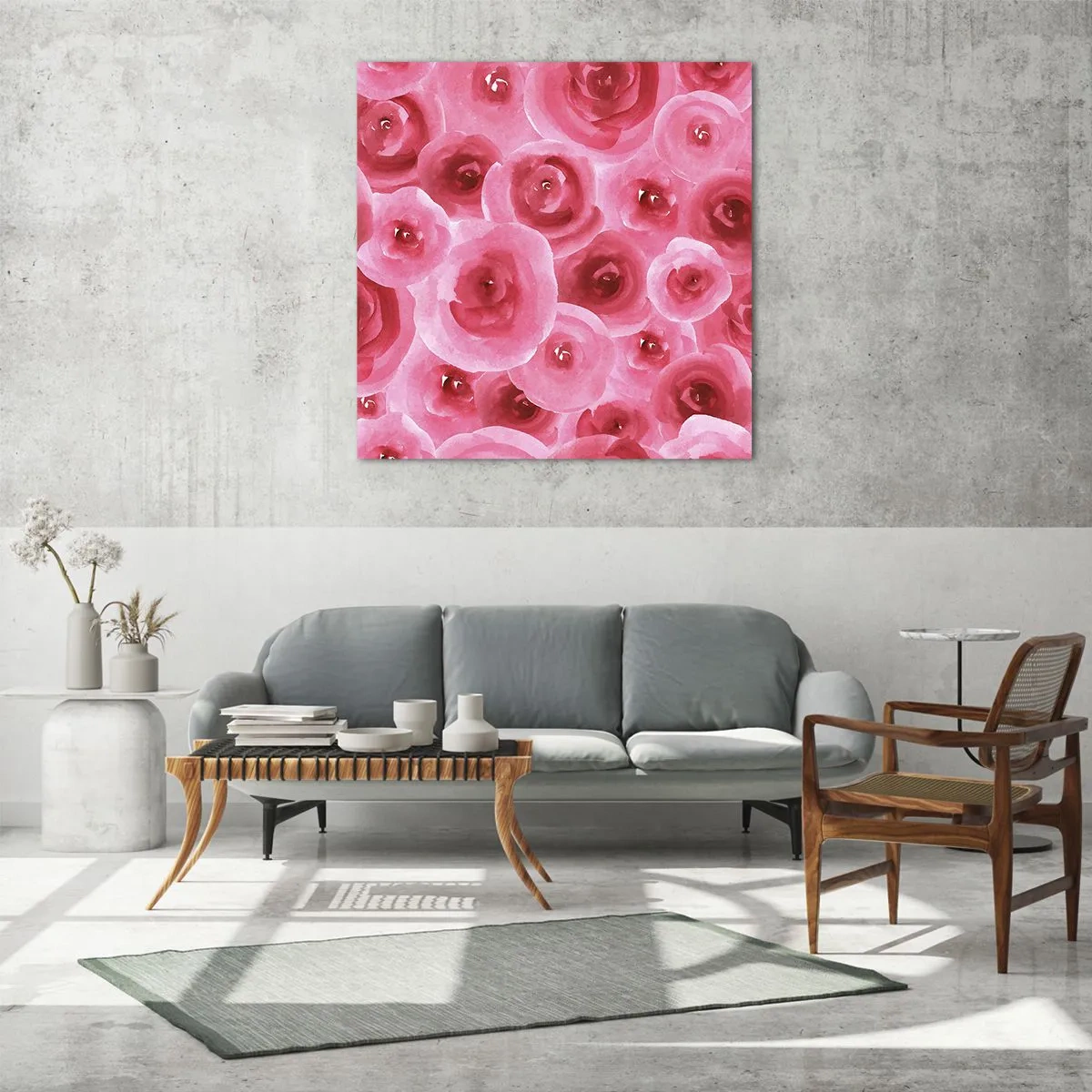 Impression sur verre - Image sur verre - Roses en-haut et en-bas - 70x70 cm