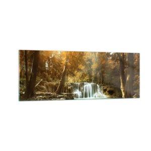 Impression sur verre - Image sur verre - Paysage d'automne avec une cascade - 140x50cm - Cascade du parc - Décoration murale moderne pour le salon et la chambre ARTTOR