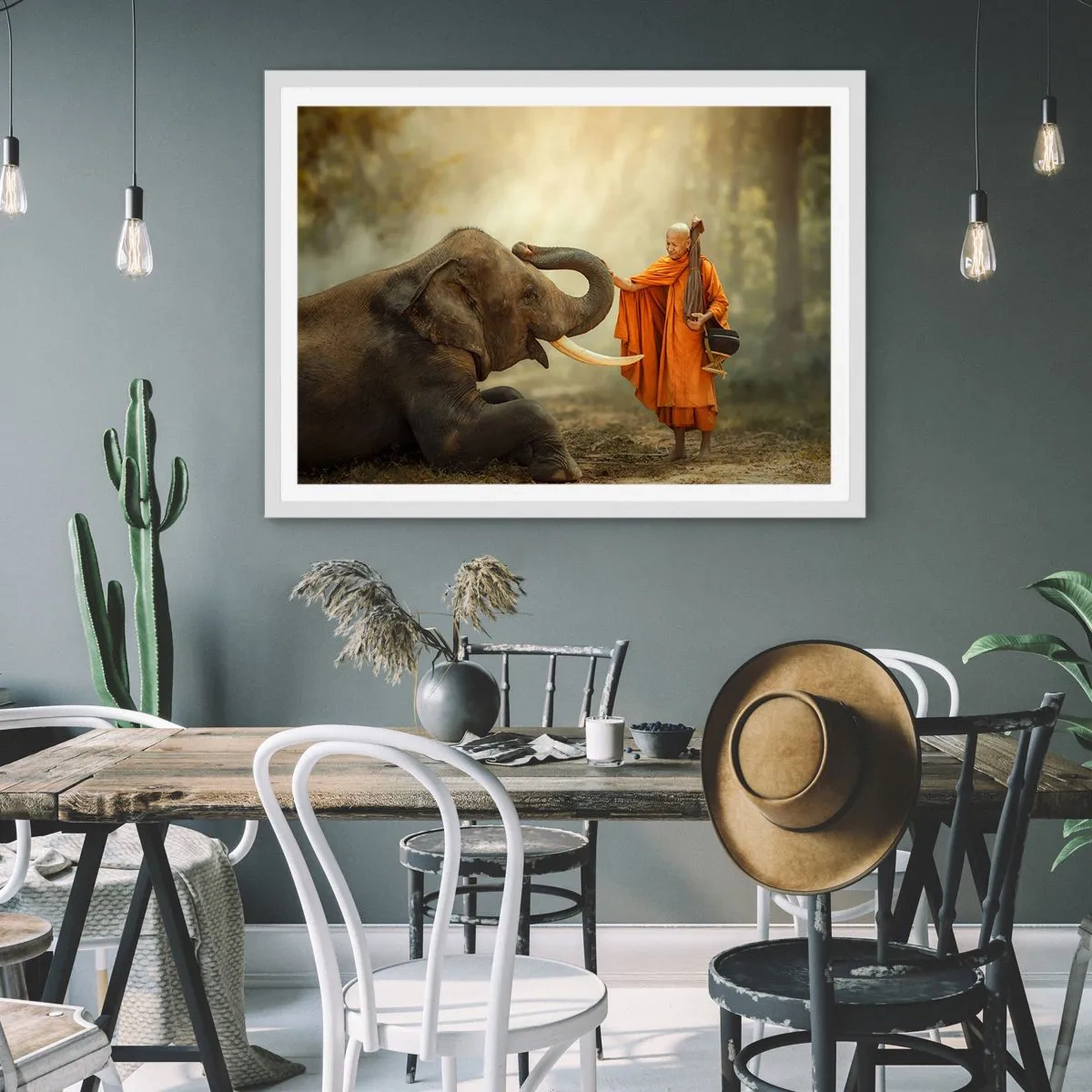 Affiche dans un cadre blanc - Poster - Rencontre en voyageant - 70x50 cm