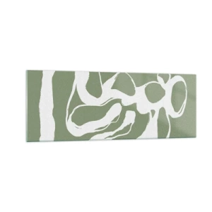 Impression sur verre - Image sur verre - Formes organiques en blanc sur fond vert - 140x50cm - L'appel de l'espace - Décoration murale moderne pour le salon et la chambre ARTTOR