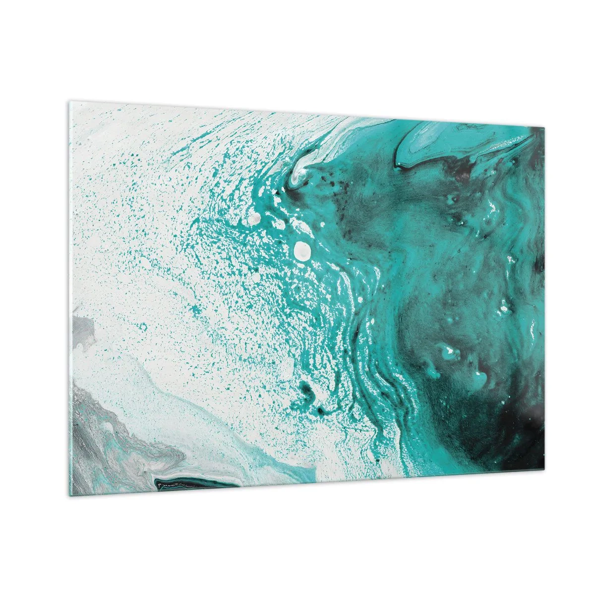 Impression sur verre - Image sur verre - Une peinture abstraite dans les tons de blanc et de turquoise - 100x70cm - Se fondre dans le bleu et le turquoise - Décoration murale moderne pour le salon et la chambre ARTTOR
