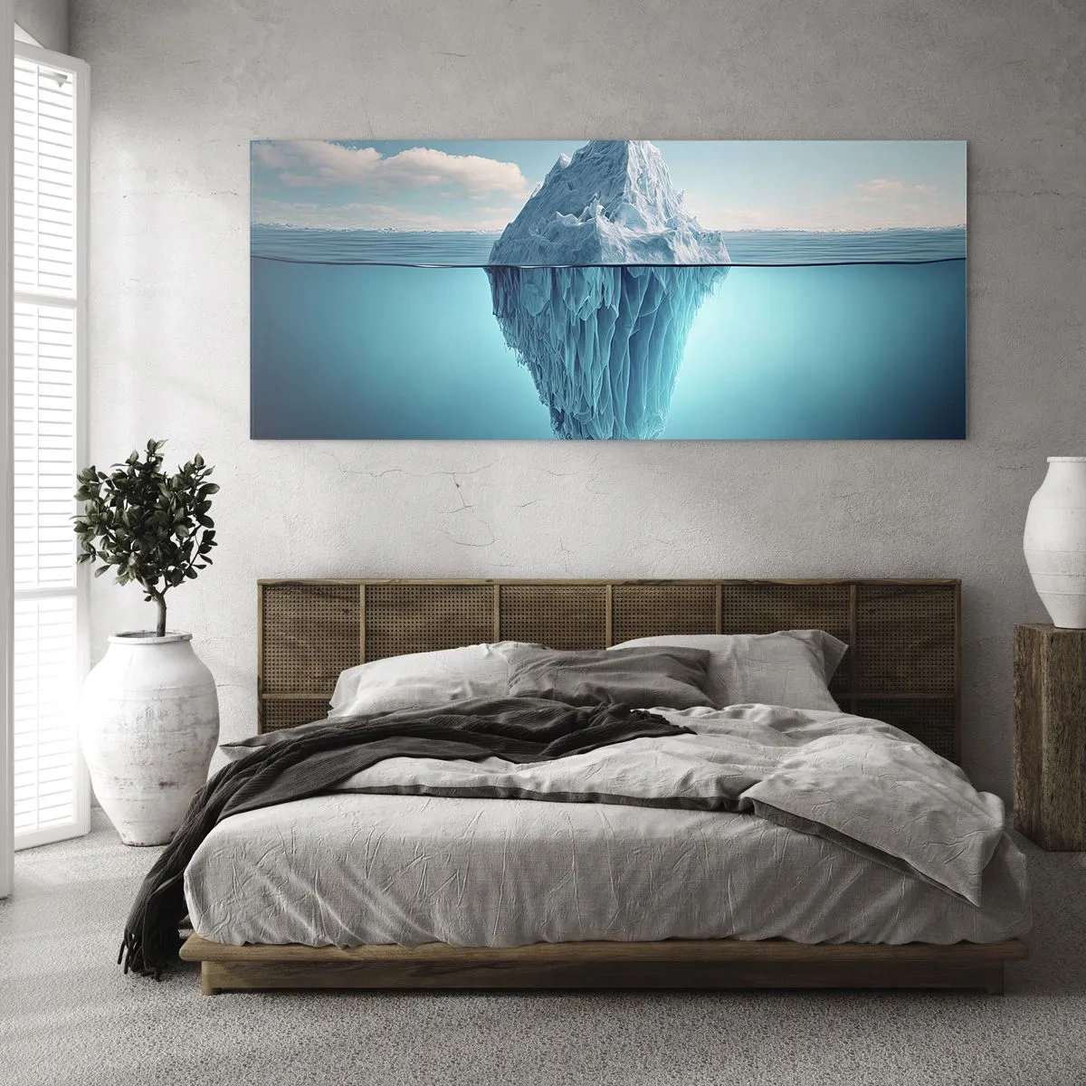 Impression sur verre - Image sur verre - Un iceberg visible au-dessus et au-dessous de la surface de l'eau - 140x50cm - Reine de Glace - Décoration murale moderne pour le salon et la chambre ARTTOR