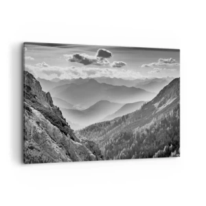 Impression sur toile - Image sur toile - Paysage de montagne en noir et blanc avec des nuages au-dessus des sommets - 120x80cm - Jusqu'à l'horizon - Décoration murale moderne pour le salon et la chambre ARTTOR