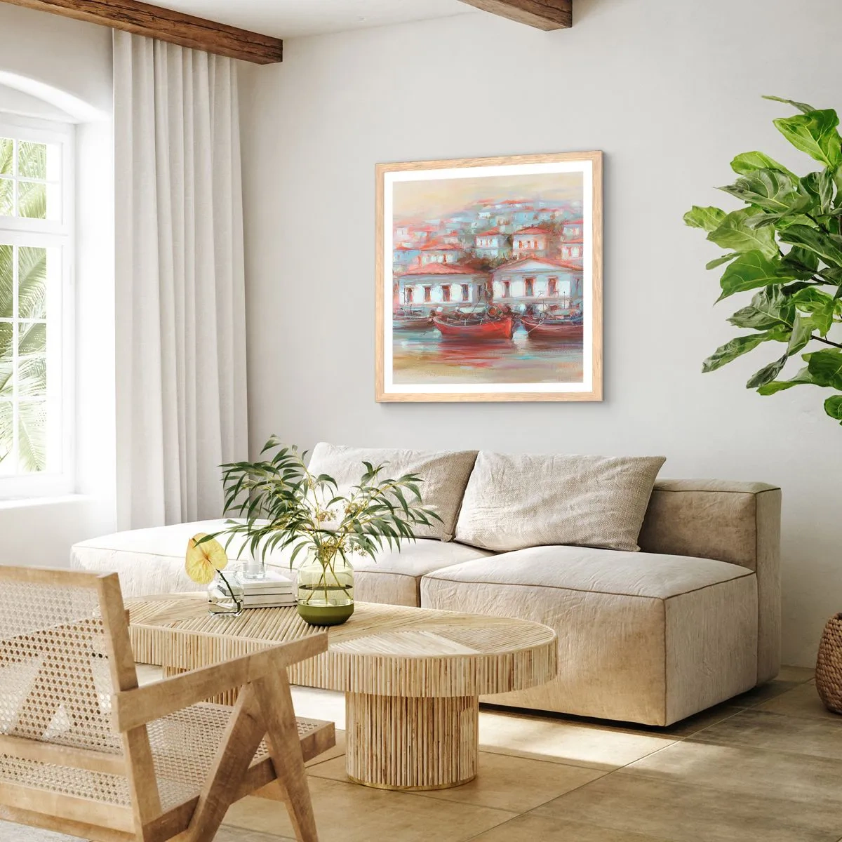 Affiche dans un chêne clair - Poster - Petite ville heureuse - 30x30 cm