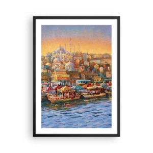 Affiche dans un cadre noir - Poster - Un paysage urbain coloré avec des mosquées au bord de l'eau - 50x70cm - Conte d'Istanbul - Décoration murale moderne pour le salon et la chambre ARTTOR