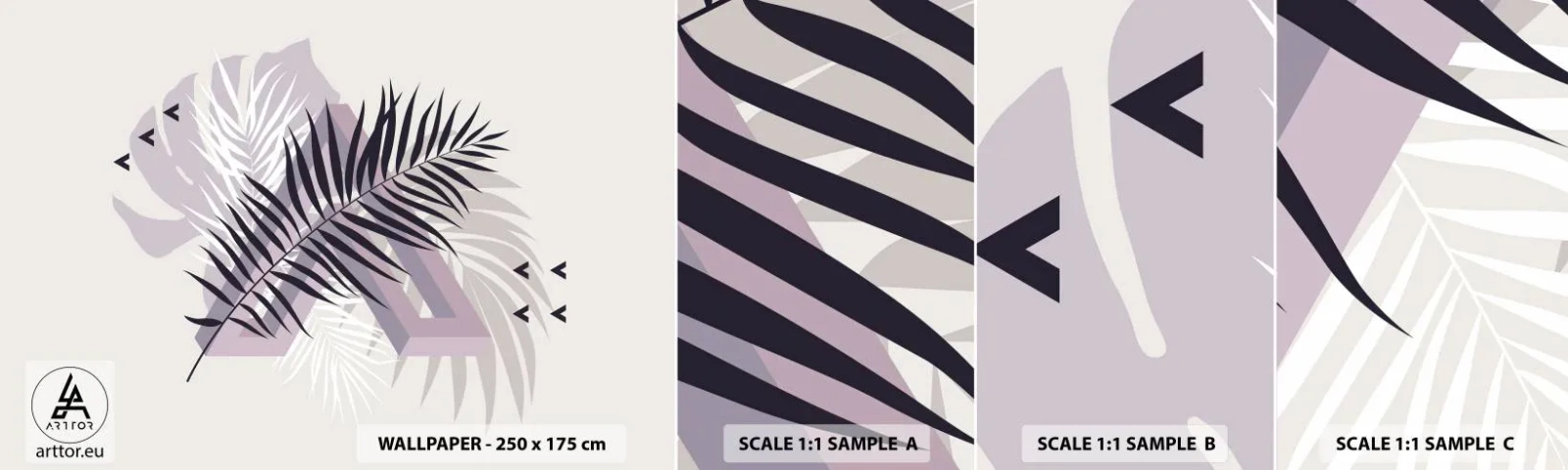 Échantillon de Papier Peint Autocollant Deluxe Sticker - L'ombre de l'obscurité - Graphique, Feuille de palmier, Morceau - 100x30 cm