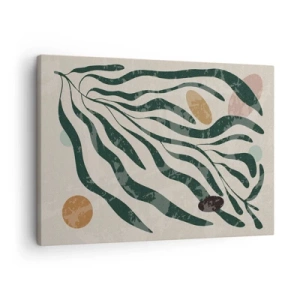 Impression sur toile - Image sur toile - Lignes et formes organiques en vert et beige - 70x50cm - Parmi la verdure - Décoration murale moderne pour le salon et la chambre ARTTOR