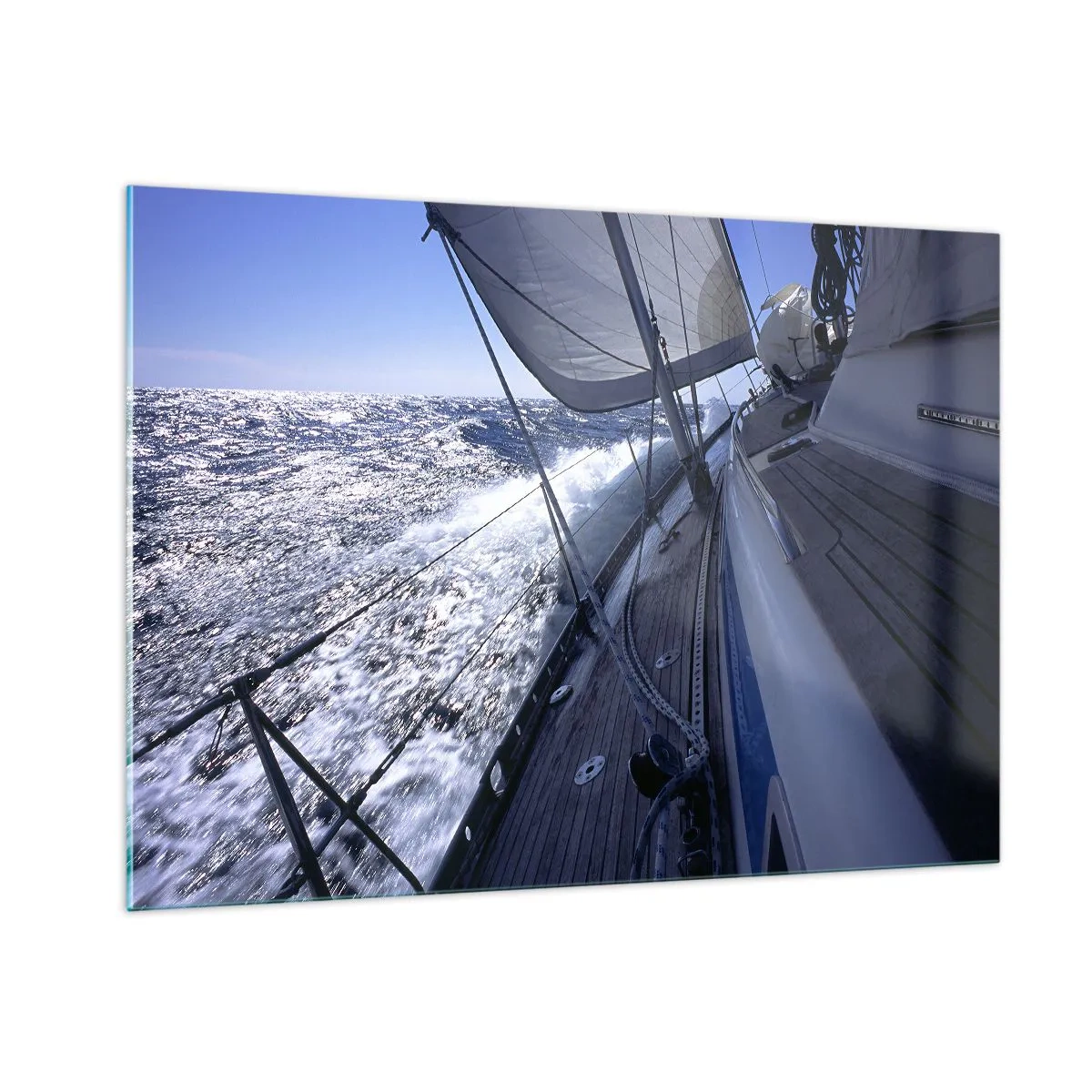 Impression sur verre - Image sur verre - Un yacht naviguant sur une mer agitée par temps ensoleillé - 100x70cm - Je sais ce que c'est d'être un oiseau - Décoration murale moderne pour le salon et la chambre ARTTOR