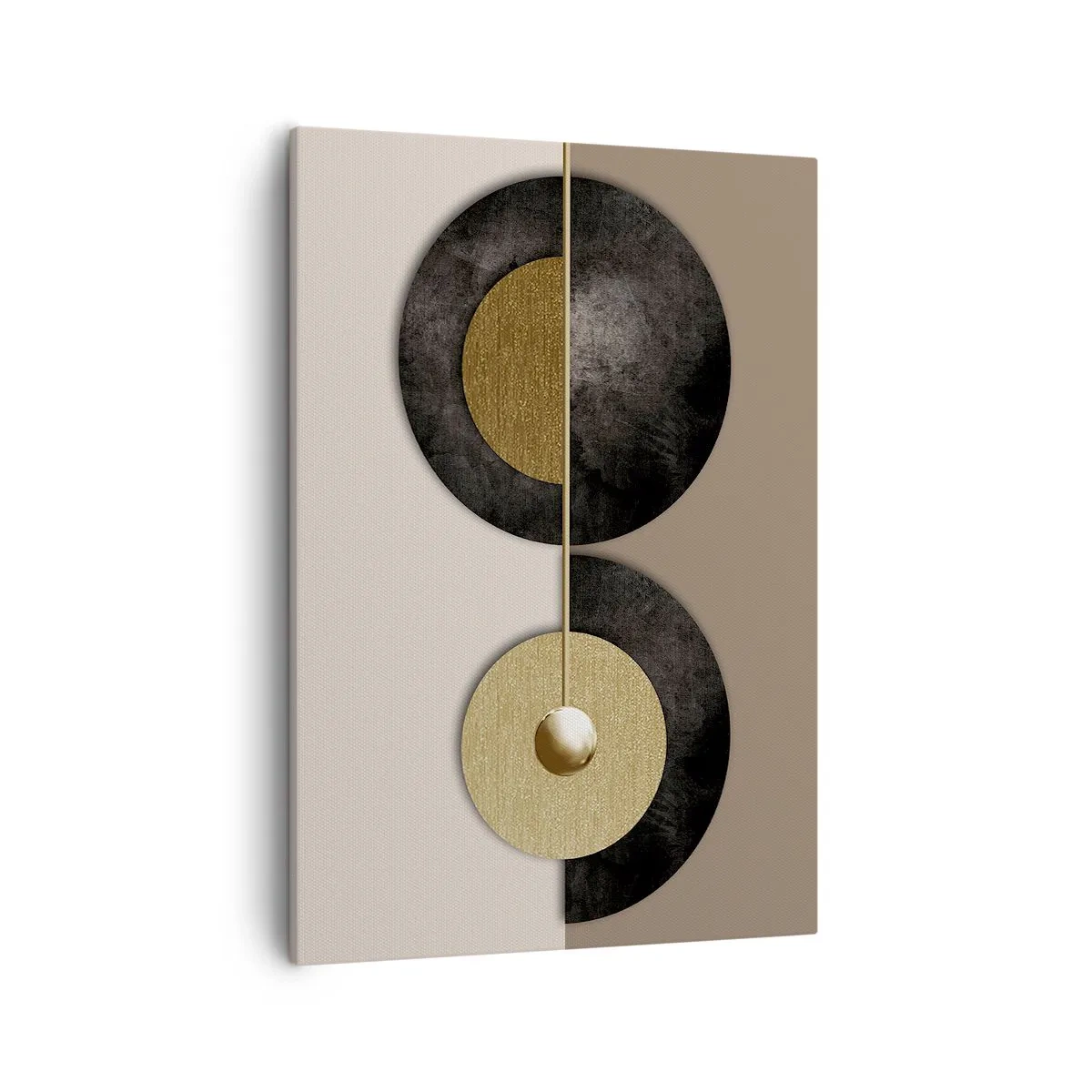 Impression sur toile - Image sur toile - Cercles abstraits dans des tons d'or et de marron - 50x70cm - Variations autour du cercle - Décoration murale moderne pour le salon et la chambre ARTTOR