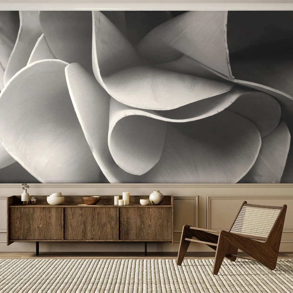 Papier Peint Photo Premium Sand - Gros plan abstrait de formes en spirale et fluides dans des tons de gris. - 100x70cm - Il s'en passe dans l'espace - Décoration murale moderne pour le salon et la chambre ARTTOR