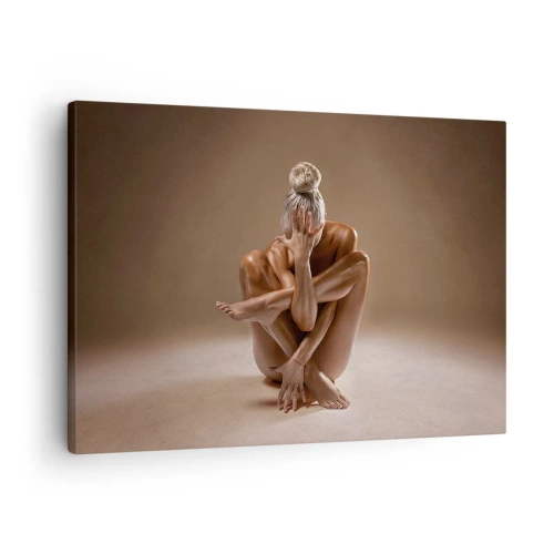 Impression sur toile - Image sur toile - Silhouette artistique d'une femme sur fond beige - 70x50cm - Unité du corps et de l'âme - Décoration murale moderne pour le salon et la chambre ARTTOR